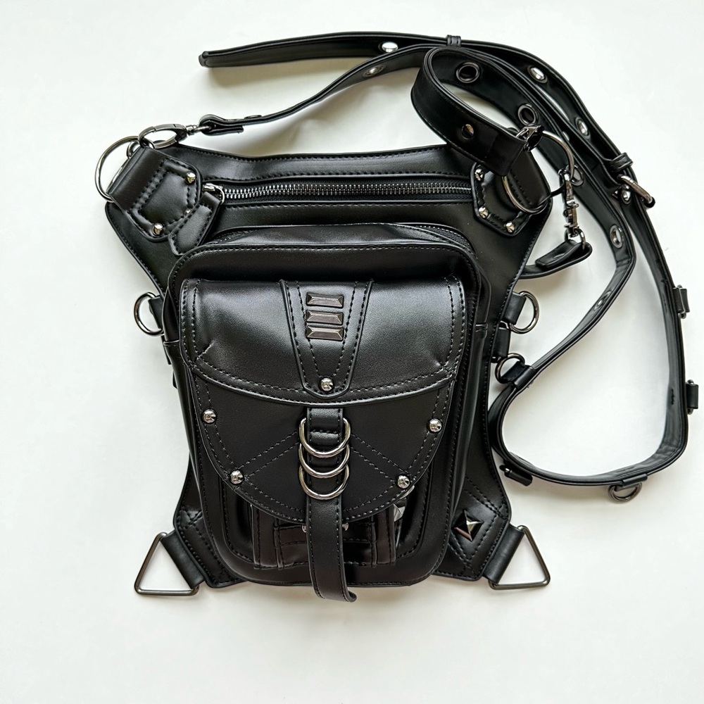 Leather Hip Leg Purse Adjustable Straps Motorcycle Bag